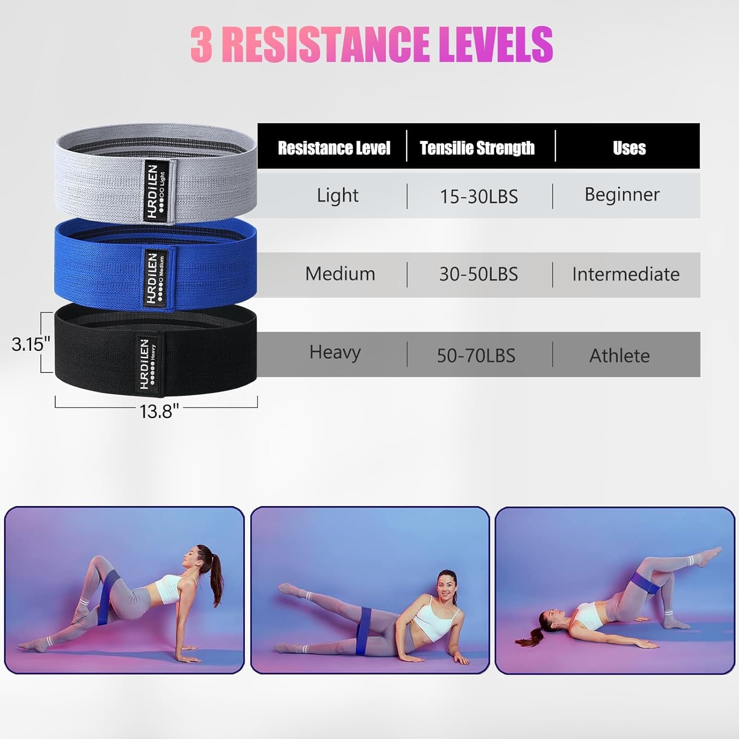 Resistance Bands for Working Out, Exercise Workout Bands for Women & Men, 3 Levels Elastic Stretch Bands for Exercise with Carry Bag for Physical Therapy, Home Fitness, Strength Training, Yoga